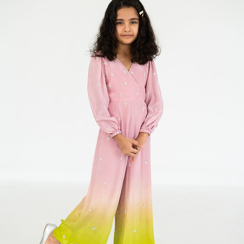 
                      
                        Light Pink-Parrot Green Overlap Jumpsuit
                      
                    