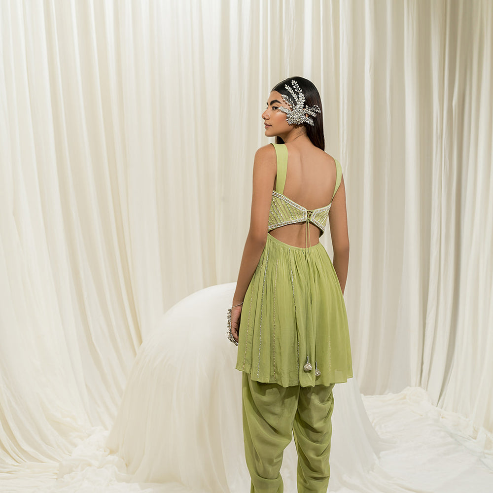 Lime Peplum Dhoti Set