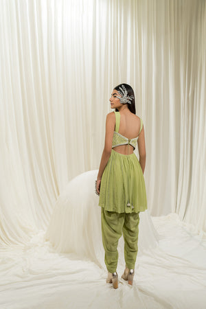 Lime Peplum Dhoti Set