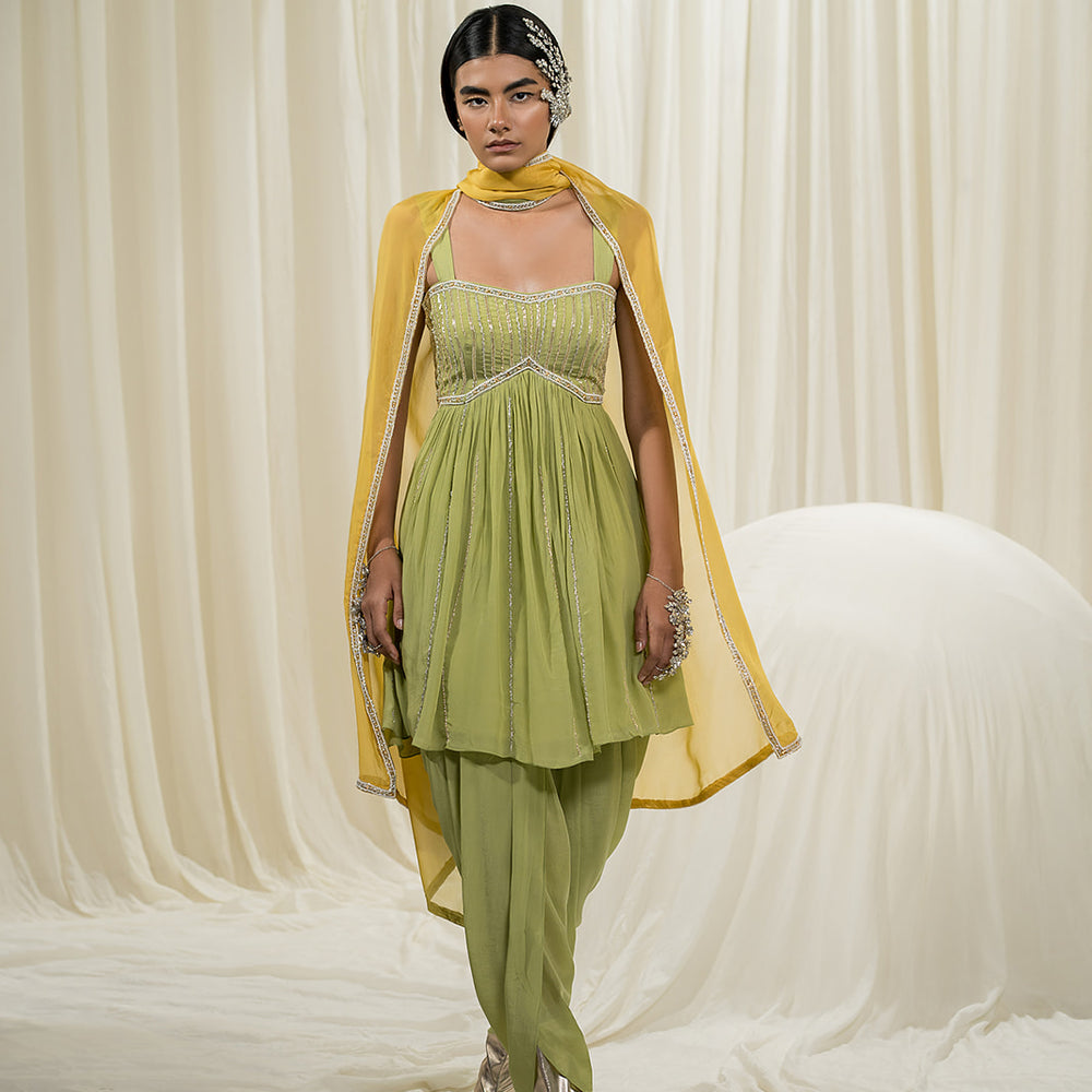 Lime Peplum Dhoti Set
