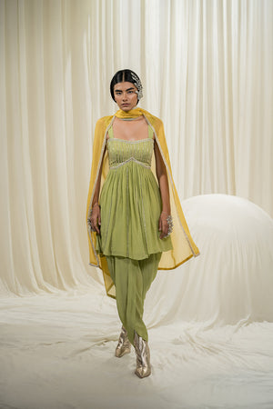 Lime Peplum Dhoti Set