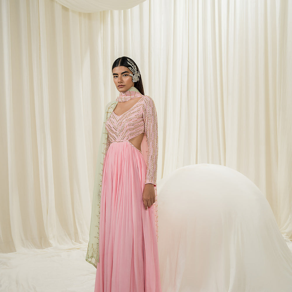 
                      
                        Bubble Pink Anarkali Set
                      
                    
