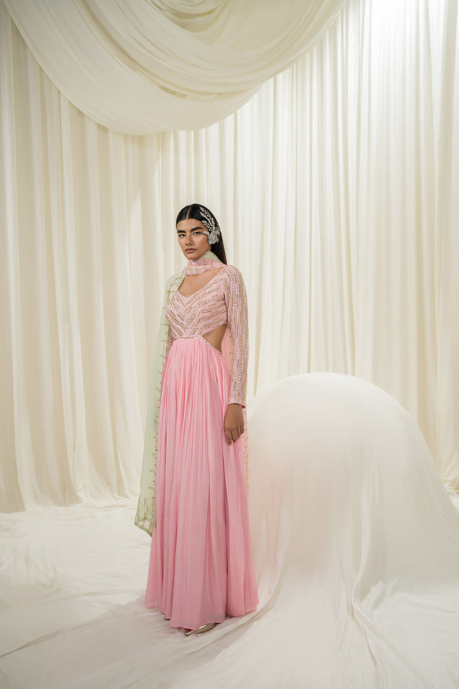 
            
                Load image into Gallery viewer, Bubble Pink Anarkali Set
            
        
