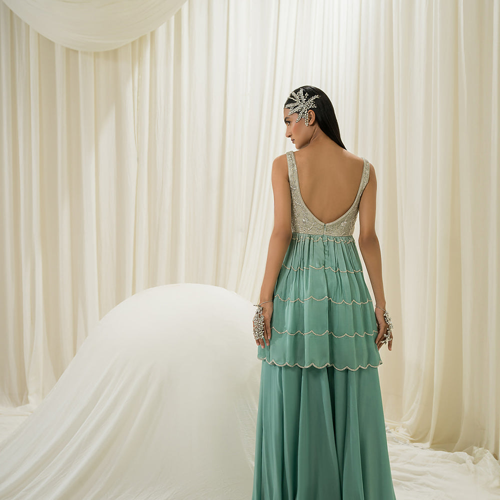 
                      
                        Light Mint-Turquoise Peplum Sharara Set
                      
                    
