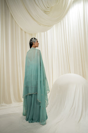 Light Mint-Turquoise Peplum Sharara Set