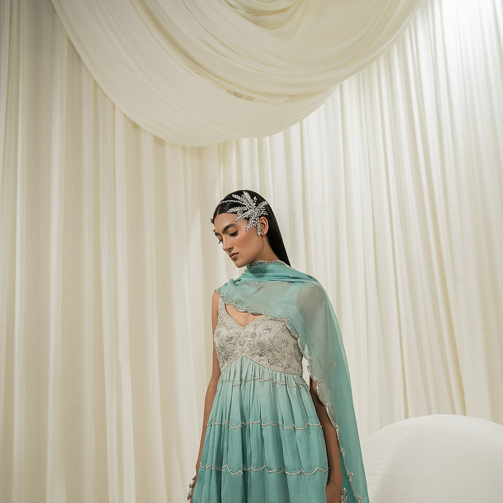 Light Mint-Turquoise Peplum Sharara Set