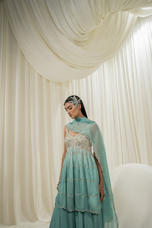 Light Mint-Turquoise Peplum Sharara Set