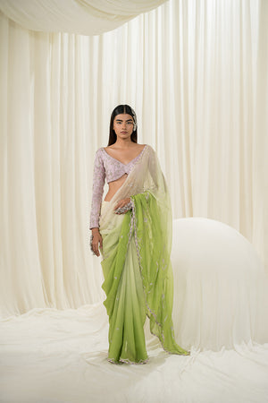 Off White-Lavender Saree