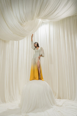 
            
                Load image into Gallery viewer, Light Mint-Mustard Long Dress
            
        