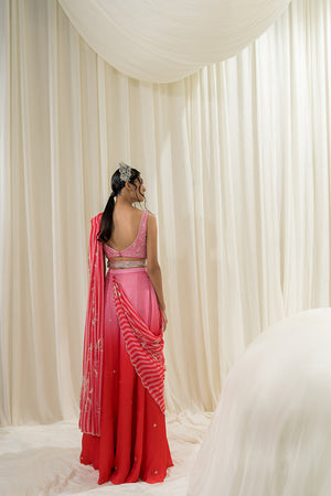 Light Pink-Red Palazzo Saree