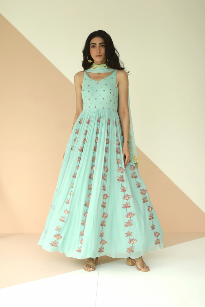 Mint Green Anarkali with cut-daana handwork all over