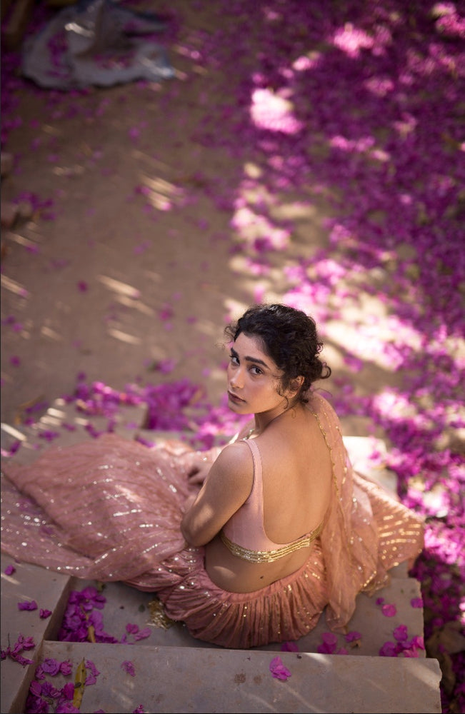 
                      
                        MAUVE LINE LEHENGA SET
                      
                    