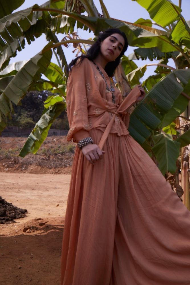 
                      
                        Peach Embroidered Top & Flared Pants
                      
                    