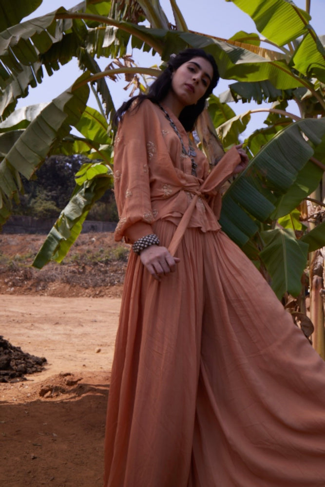 
            
                Load image into Gallery viewer, Peach Embroidered Top &amp;amp; Flared Pants
            
        