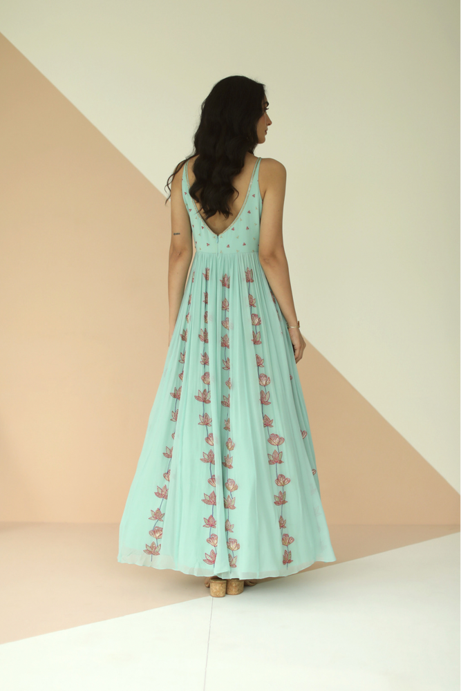 
                      
                        Mint Green Anarkali with cut-daana handwork all over
                      
                    