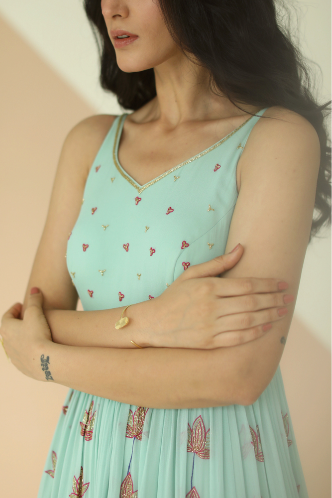 
                      
                        Mint Green Anarkali with cut-daana handwork all over
                      
                    