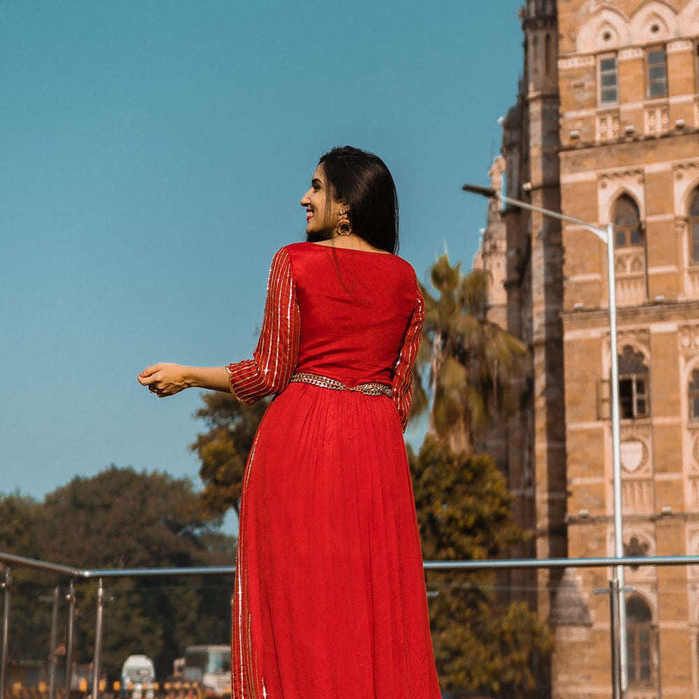 
                      
                        Ruby Red Co-Ord Anarkali
                      
                    