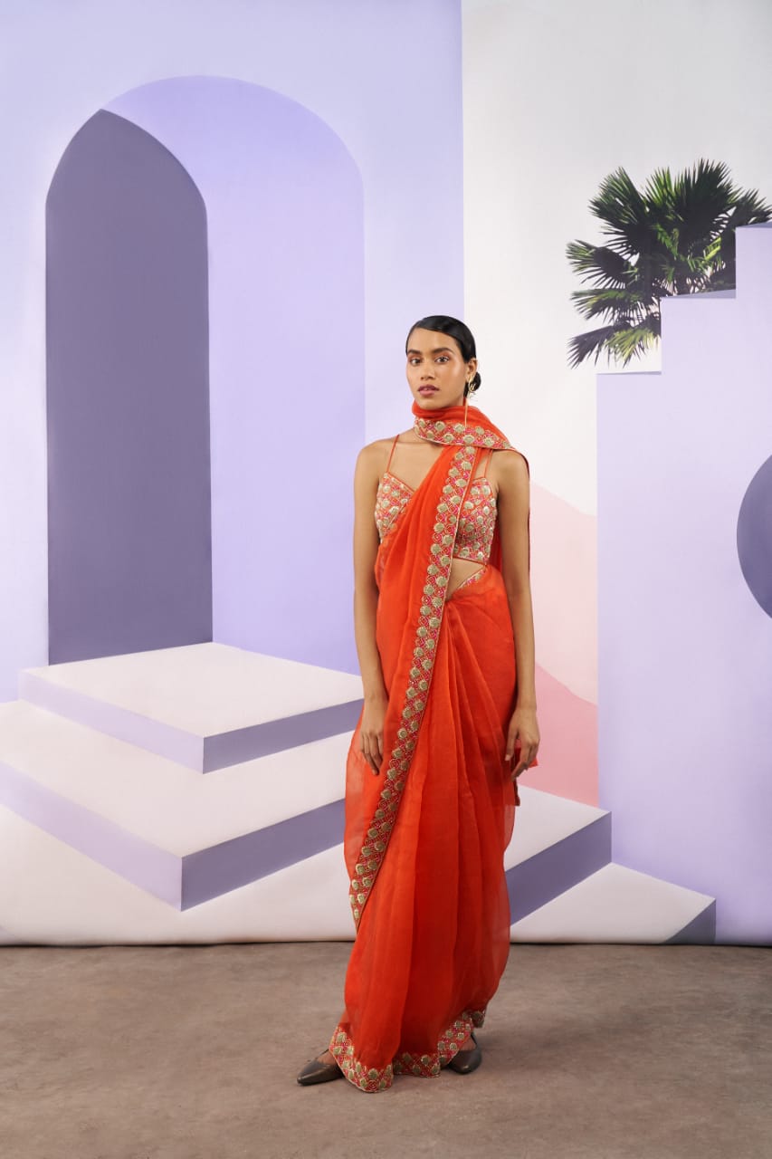 Tangerine Saree