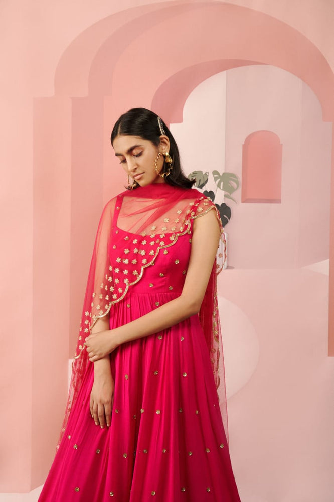 Hot Pink Square Neck Anarkali