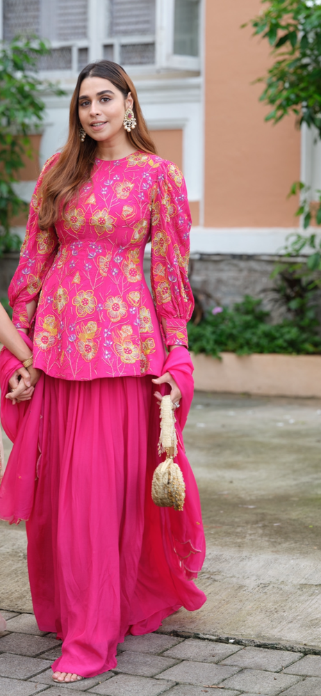 Peplum Style Fuchsia Pink Co-Ord Set