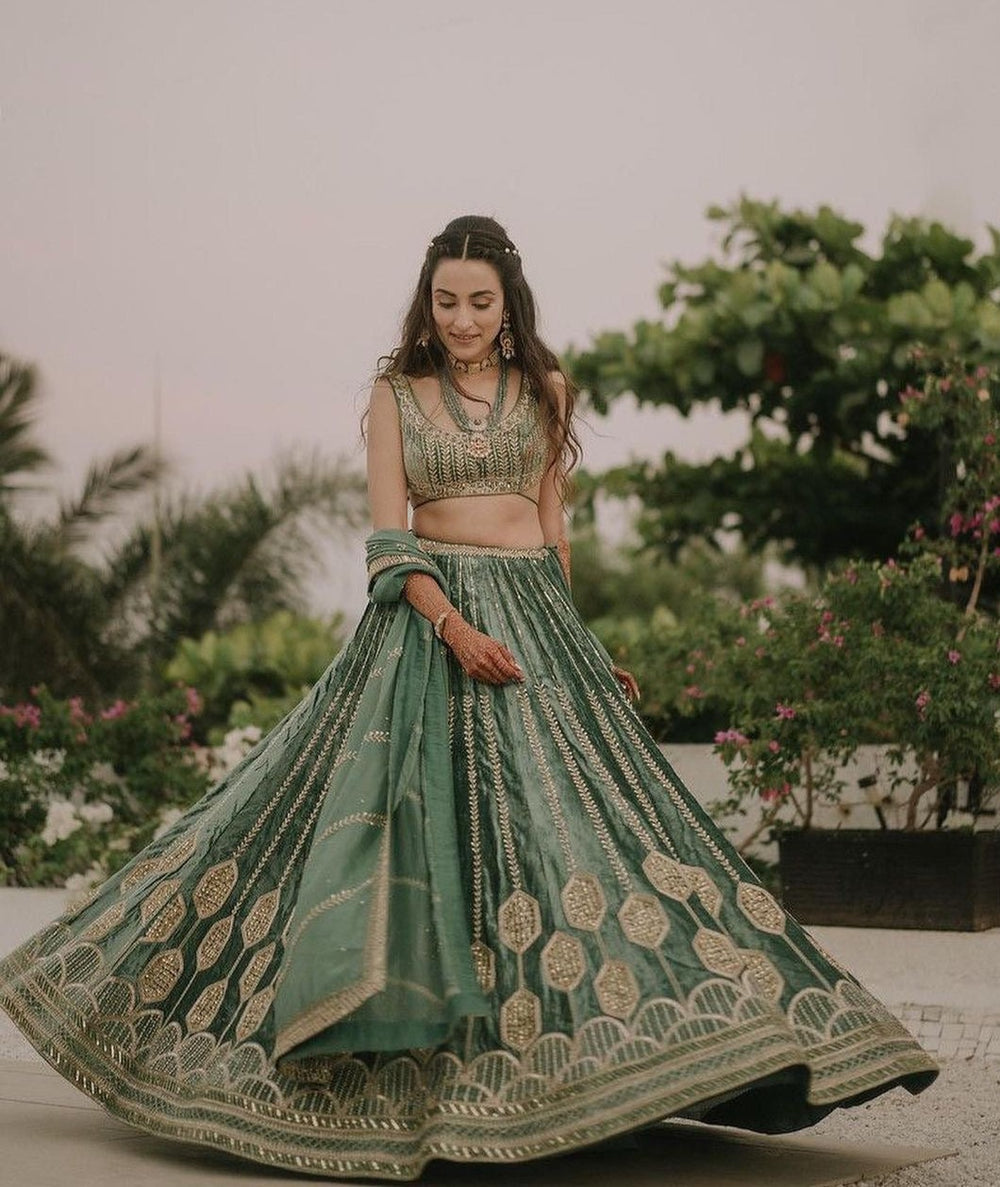 Vaishali Malhara in Turquoise Velvet Lehenga