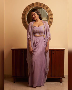 
            
                Load image into Gallery viewer, Komalee Prasad in Lilac Co-ord Set
            
        