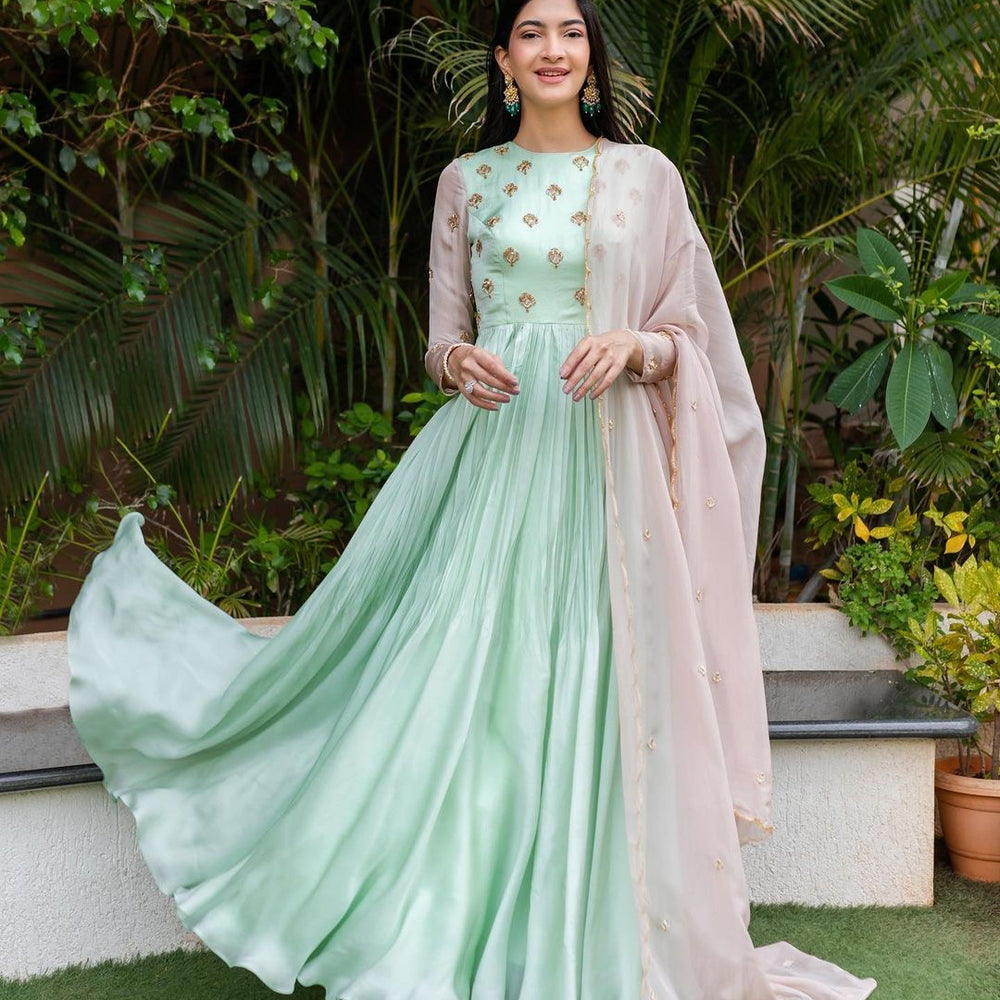 
                      
                        MINT BLUE-IVORY SLEEVES ANARKALI
                      
                    