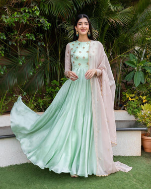 
            
                Load image into Gallery viewer, MINT BLUE-IVORY SLEEVES ANARKALI
            
        