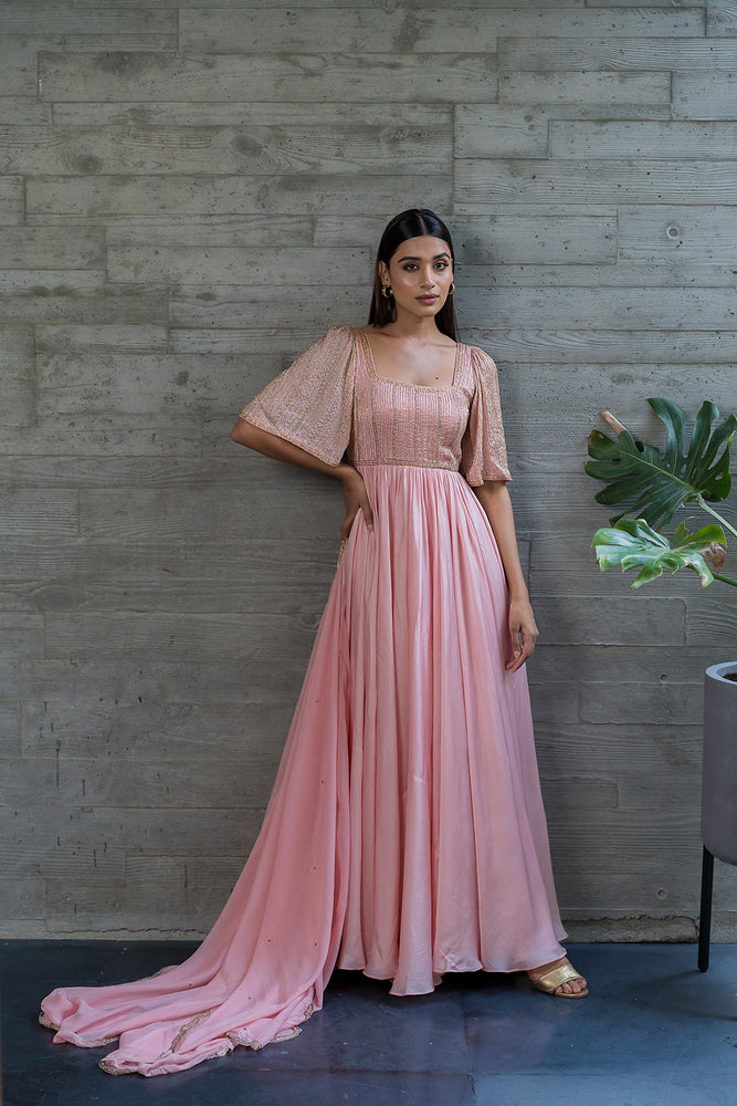 
            
                Load image into Gallery viewer, BABY PINK BELL SLEEVES ANARKALI
            
        