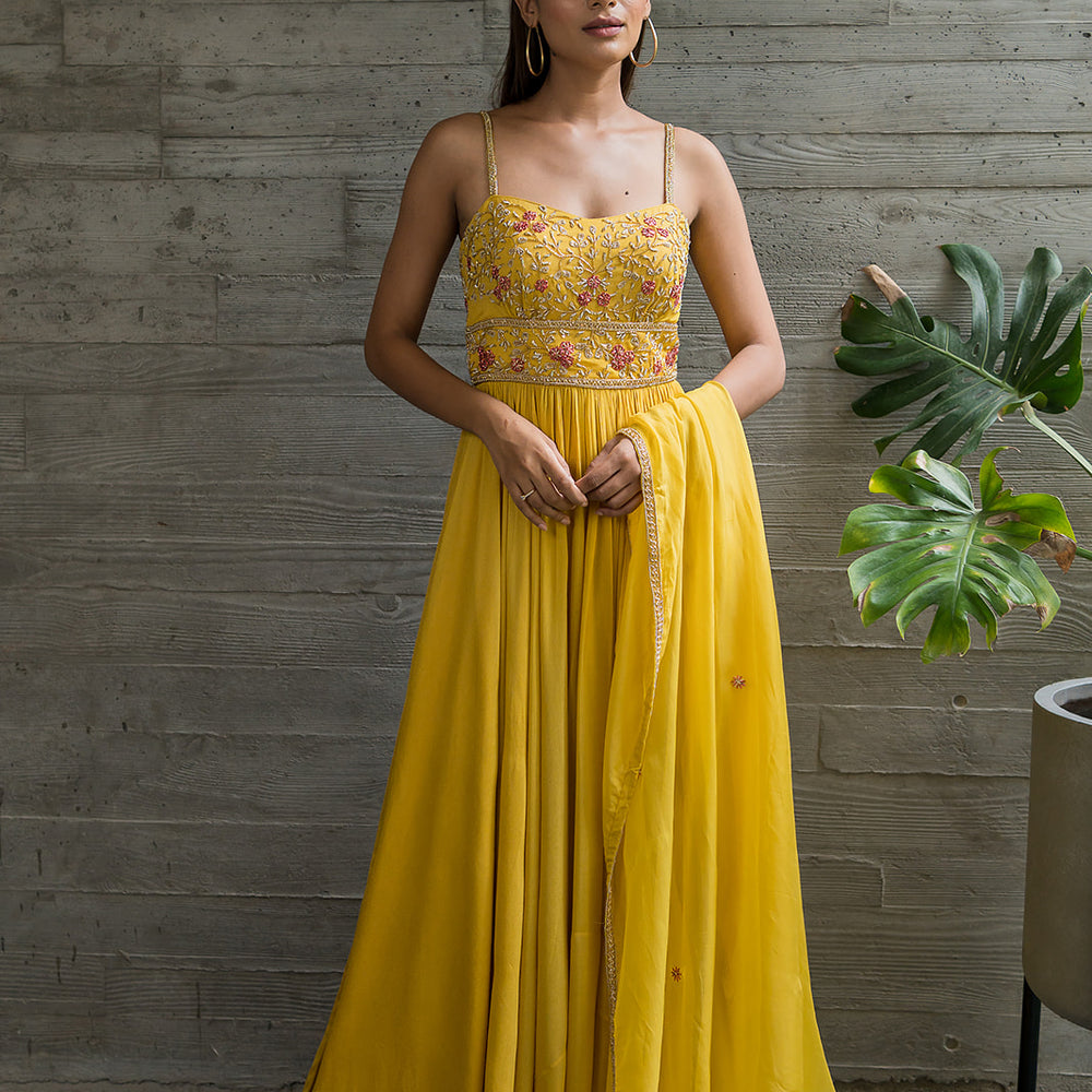 GOLDEN YELLOW CORSET ANARKALI