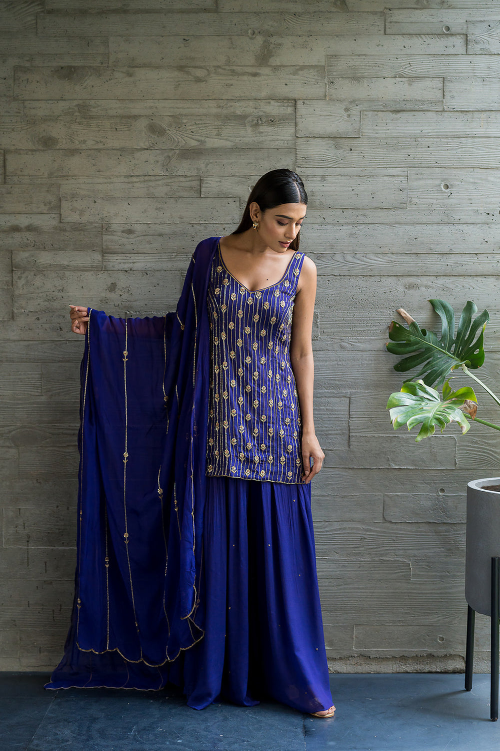 ROYAL BLUE CREPE SHARARA SET