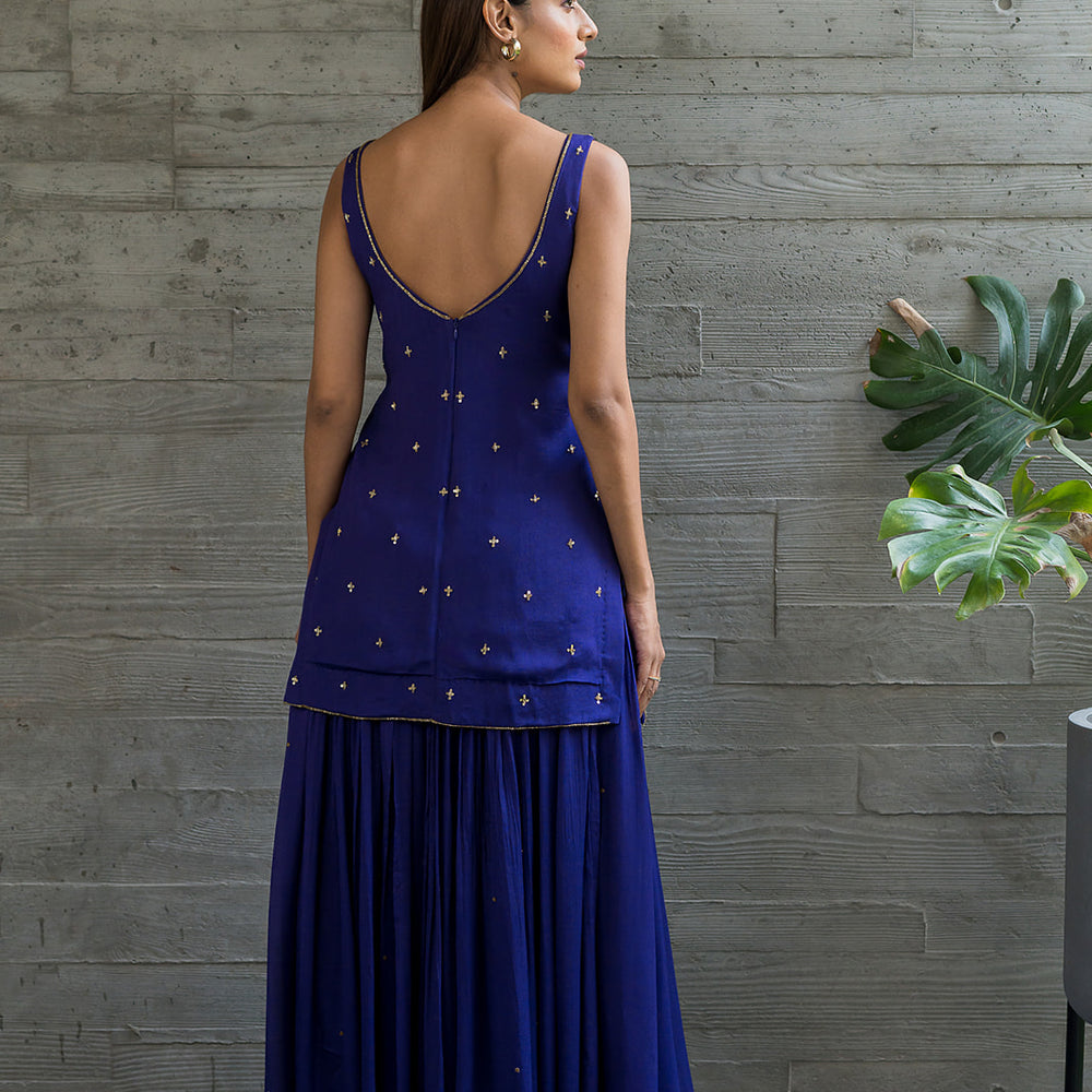 
                      
                        ROYAL BLUE CREPE SHARARA SET
                      
                    