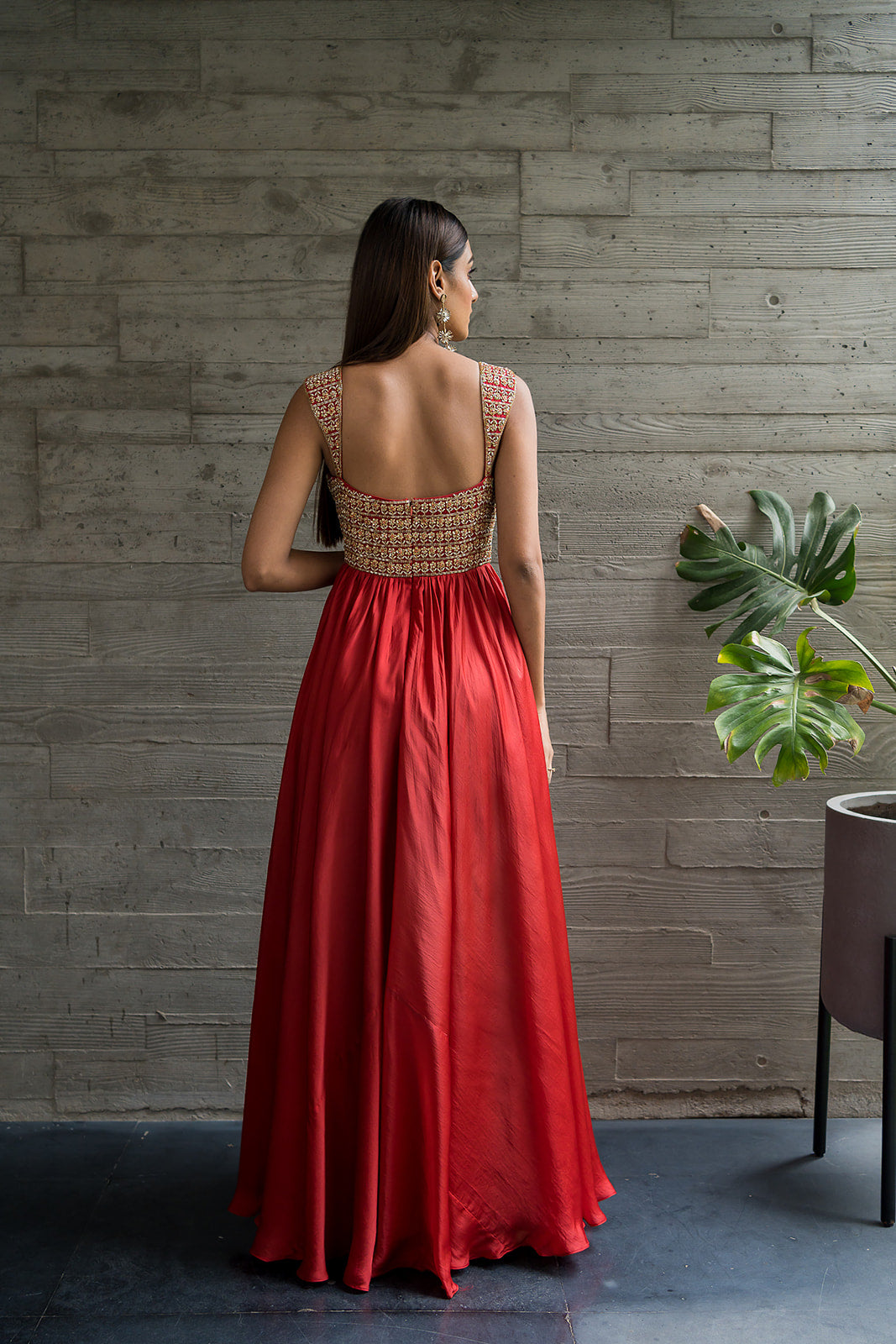 RED FLOWER YOKE EMBROIDERED ANARKALI