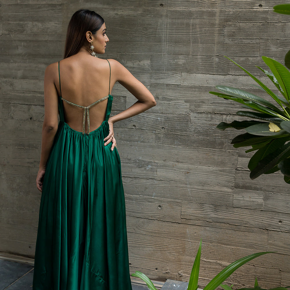 
                      
                        BOTTLE GREEN BACKLESS ANARKALI
                      
                    