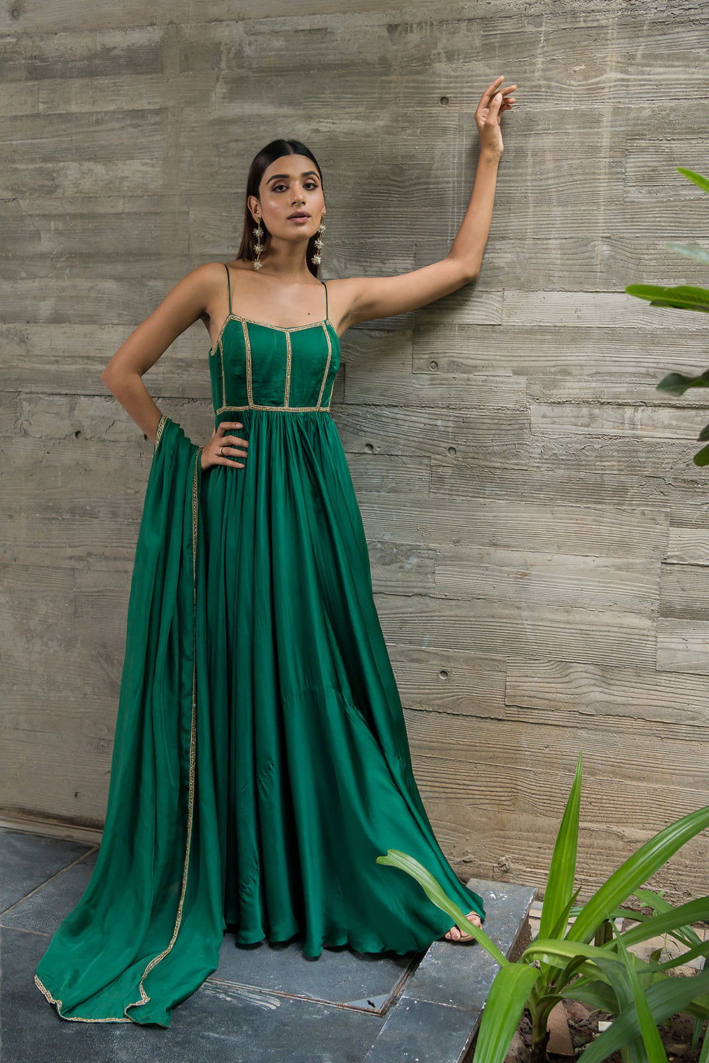 BOTTLE GREEN BACKLESS ANARKALI