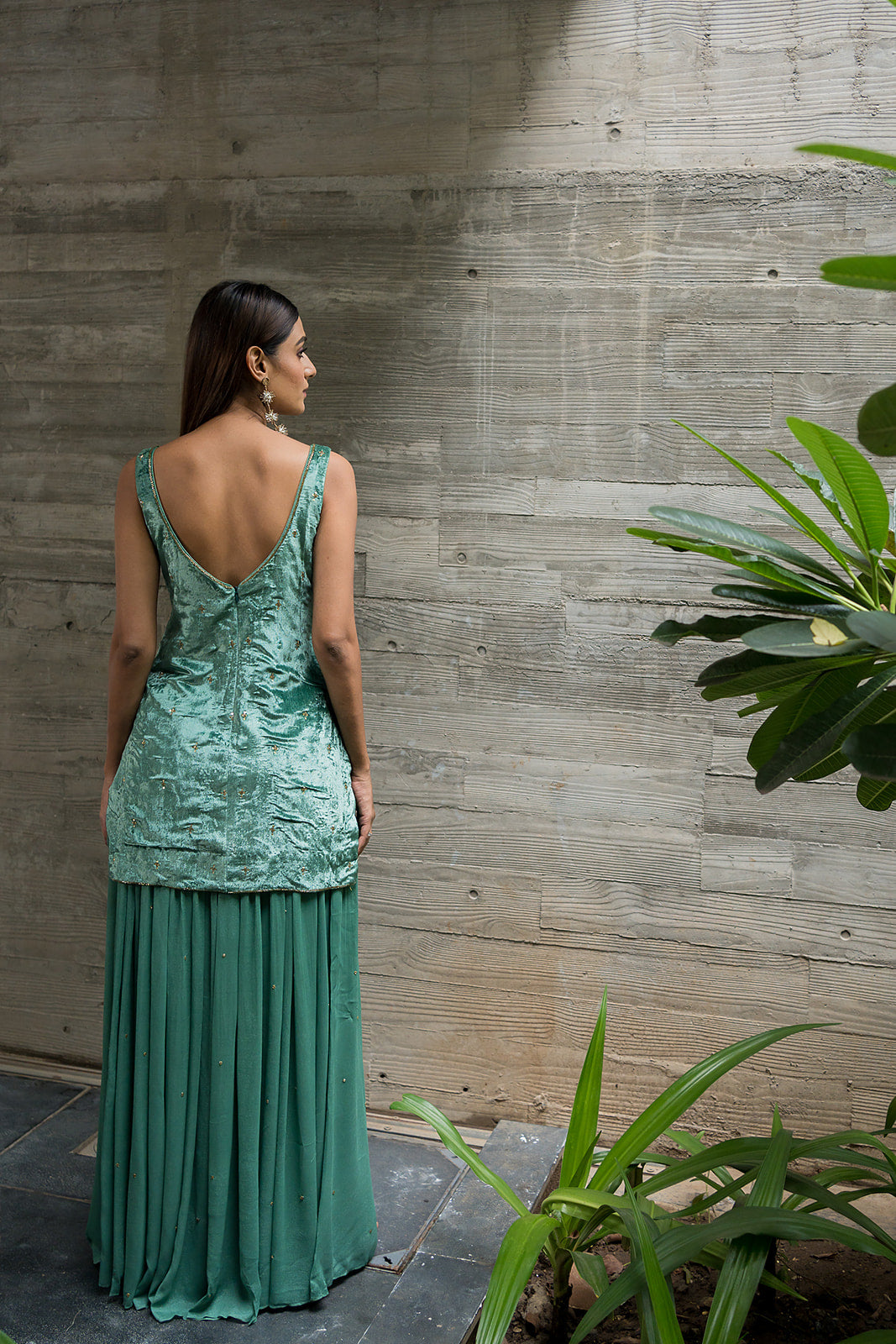 TURQUOISE VELVET SHARARA SET