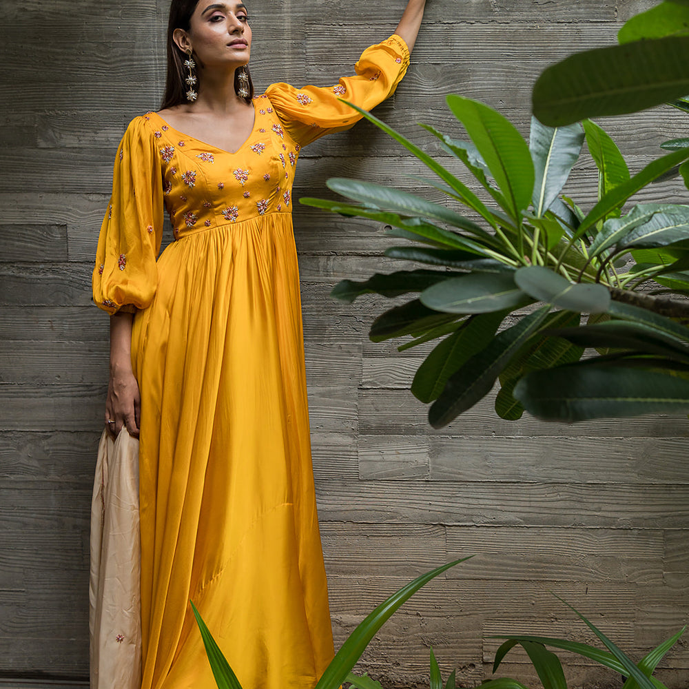 
                      
                        MANGO YELLOW BALLOON SLEEVES ANARKALI
                      
                    