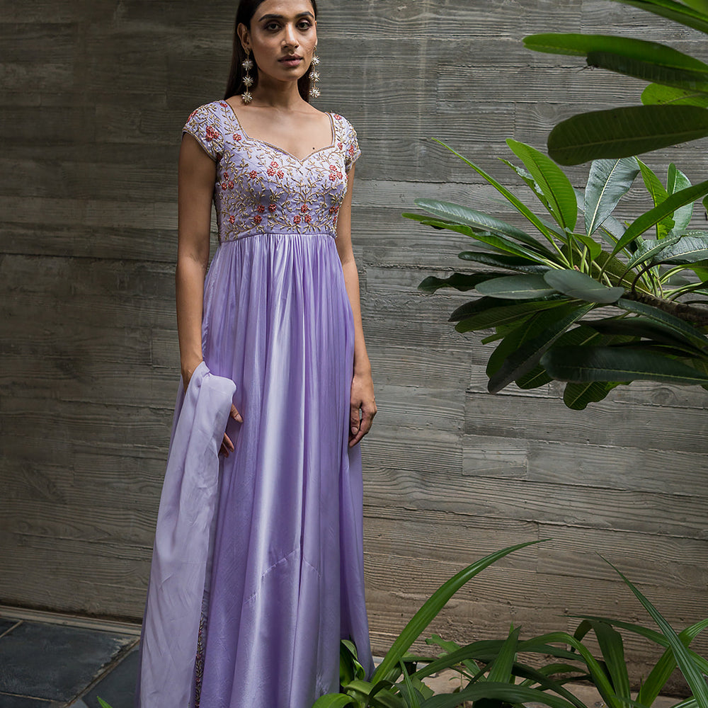 LAVENDER FLORAL JAAL ANARKALI