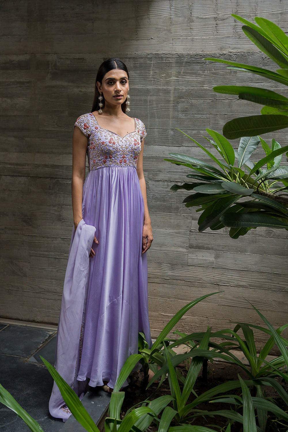 LAVENDER FLORAL JAAL ANARKALI