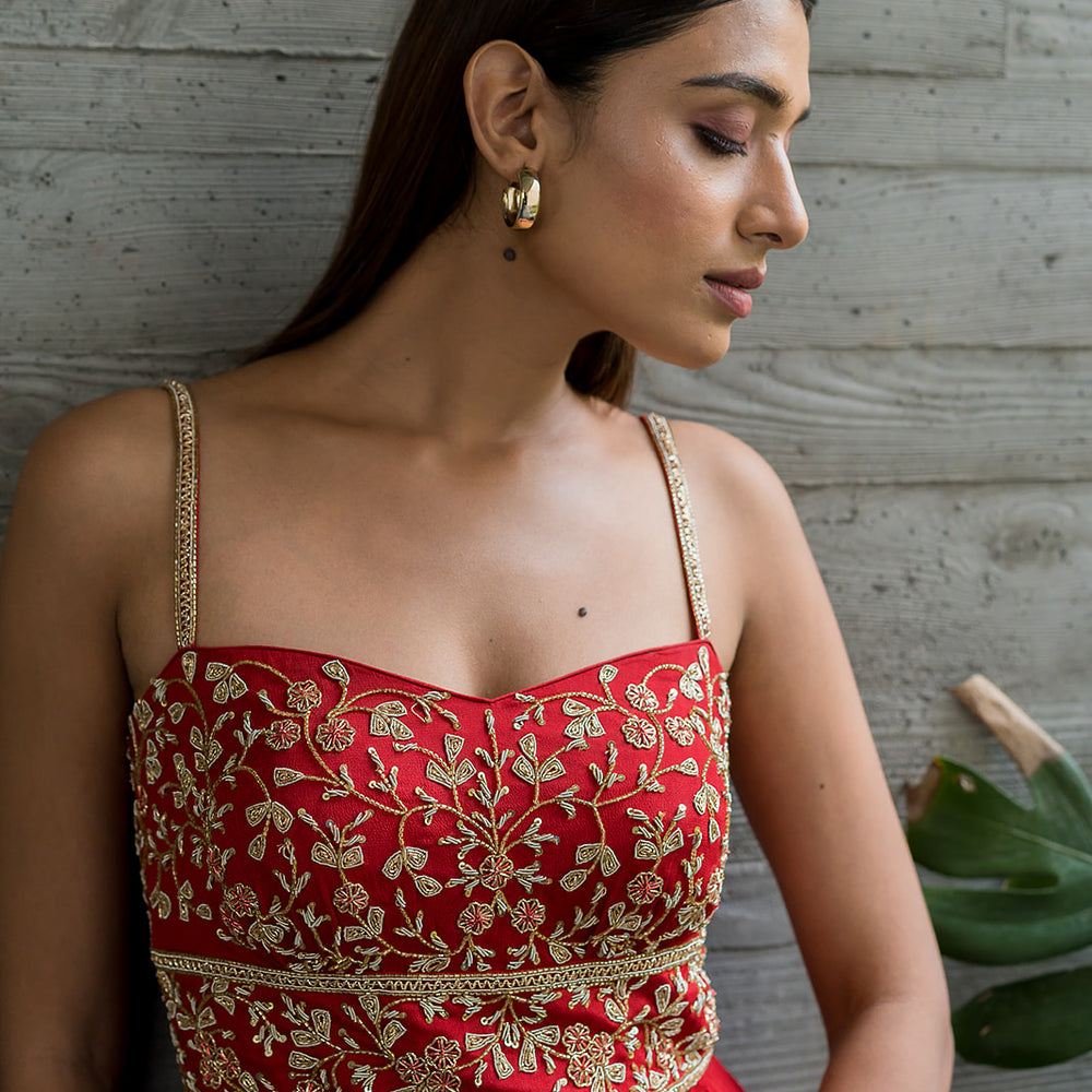 
                      
                        RED CORSET ANARKALI
                      
                    