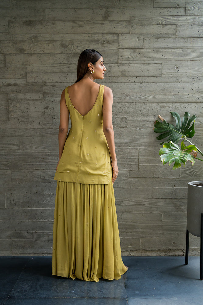 
            
                Load image into Gallery viewer, GOLDEN YELLOW CREPE SHARARA SET
            
        