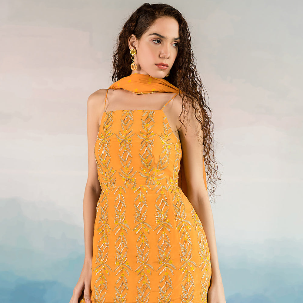 
                      
                        Orange Kali Printed Sharara Set
                      
                    