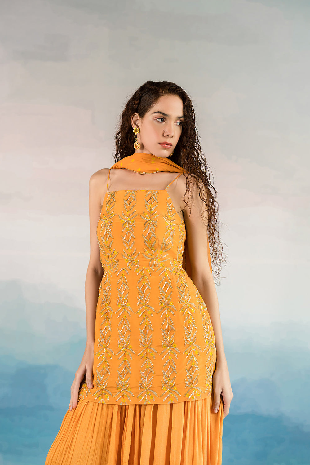 Orange Kali Printed Sharara Set