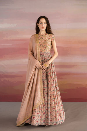 Brown Lotus Print Anarkali