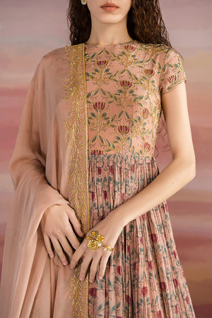 Brown Lotus Print Anarkali