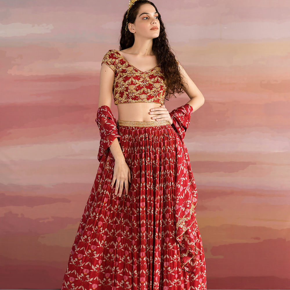 Maroon Printed Ghagara Set