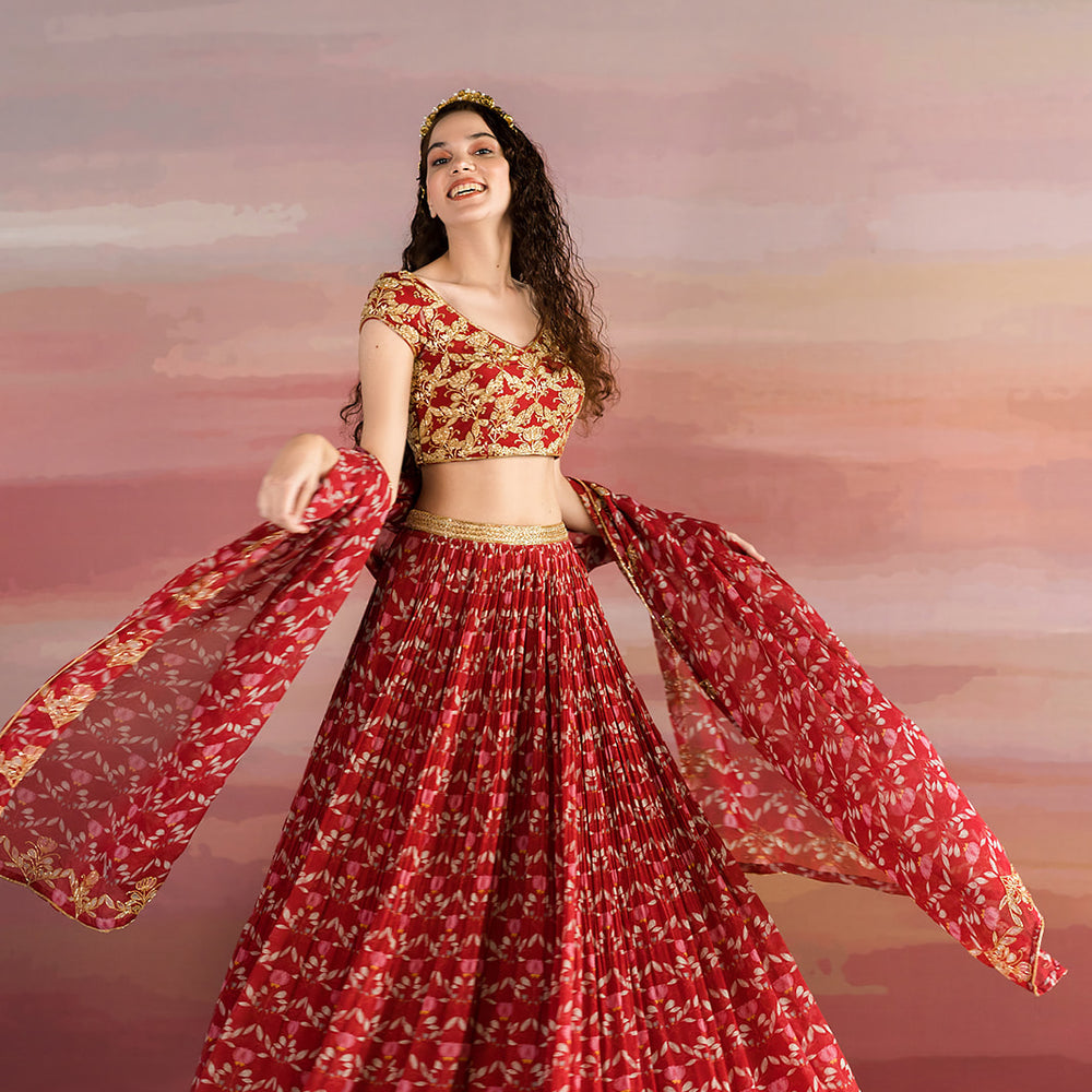 Maroon Printed Ghagara Set