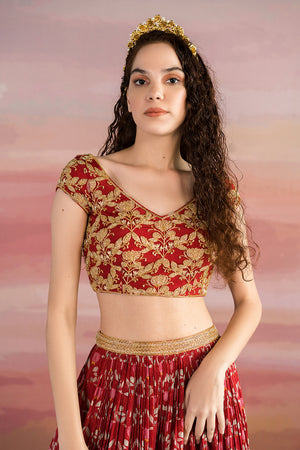 Maroon Printed Ghagara Set