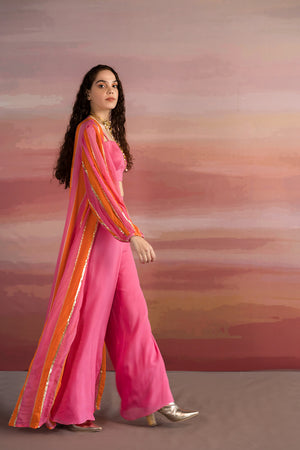 Sunny Leone in Stripe Co-Ord Jacket Set