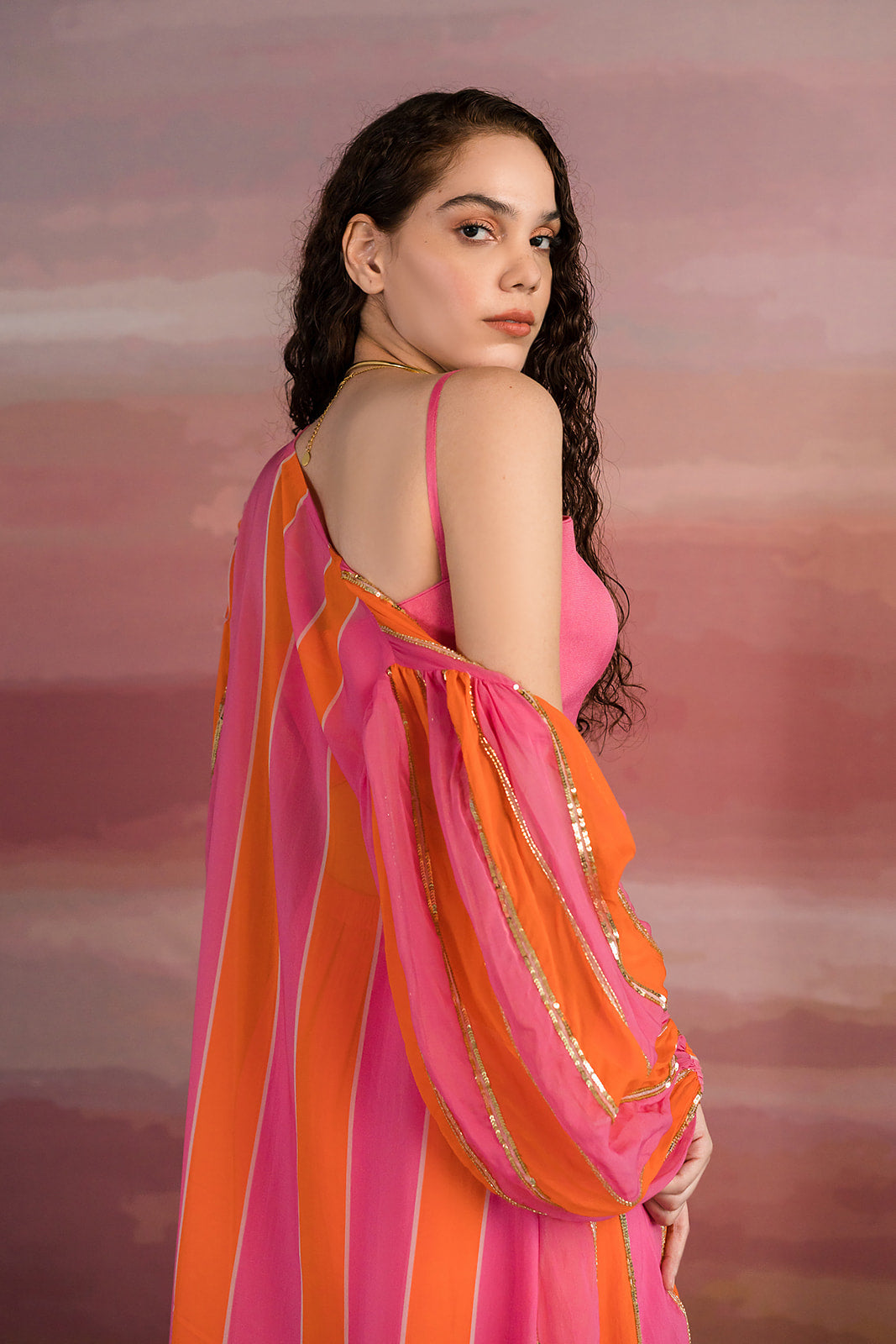 Sunny Leone in Stripe Co-Ord Jacket Set